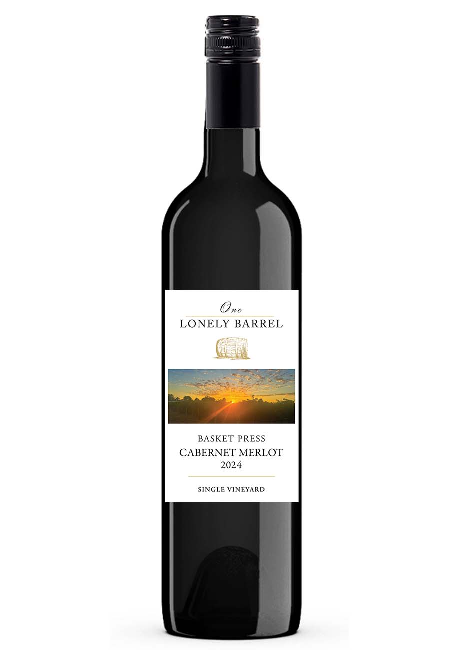 One Lonely Barrel 2024 Basket Press Cabernet Merlot - Click on the wine bottle to view Club Member prices & how to access them!